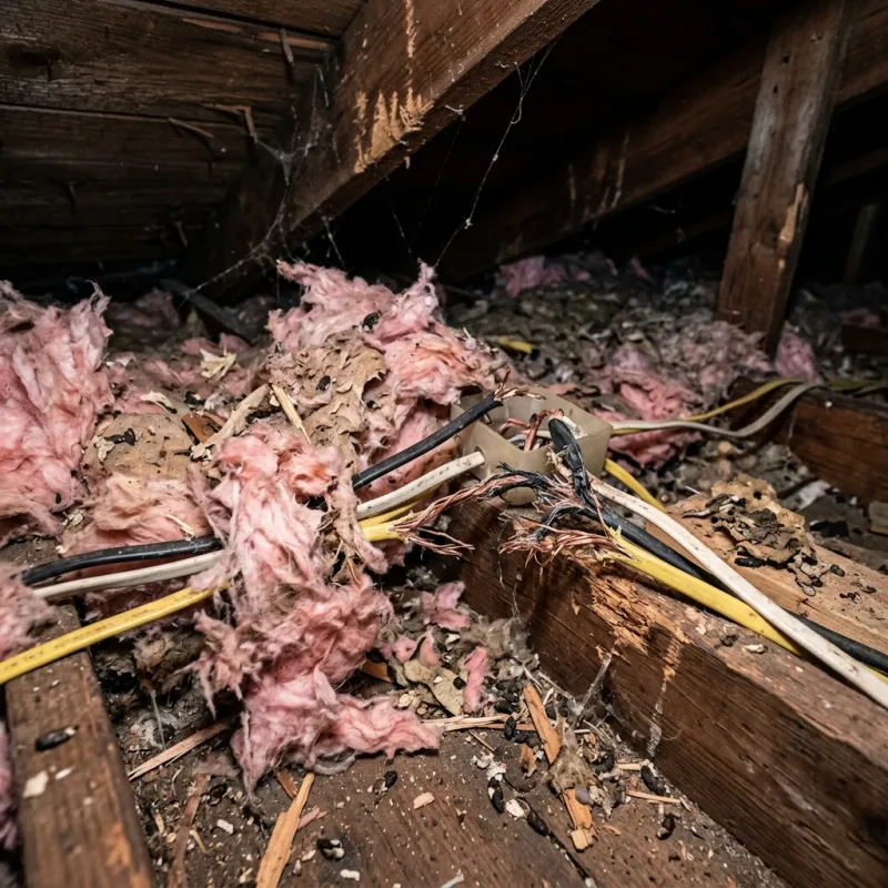 Contaminated ceiling insulation being assessed in a Ringwood East roof space