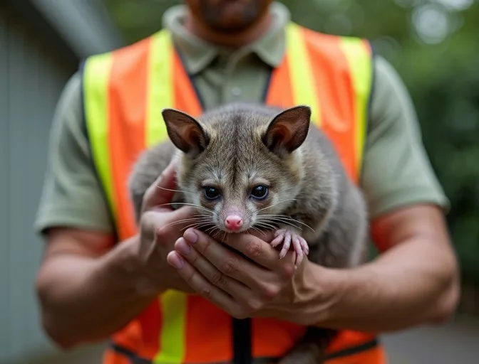 Animal handler safely recovering a deceased possum in Ringwood East