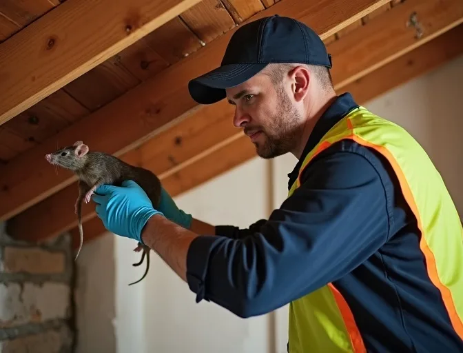 Technician inspecting a roof cavity for a dead rat in Ringwood East